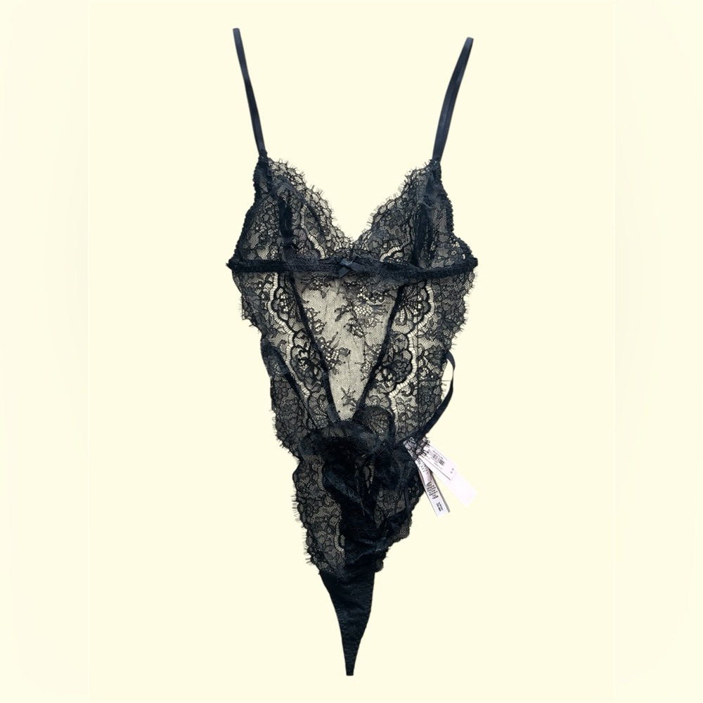 Victoria’s Secret Black Lace Bodysuit Teddy Lingerie NWT Sexy Sheer | Size Small